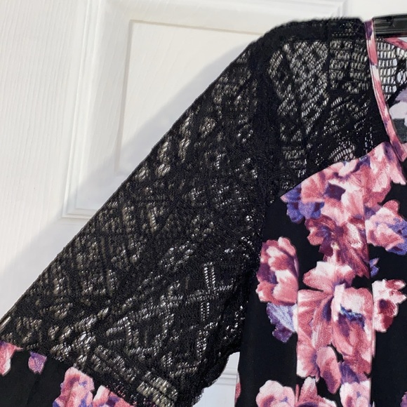 Bebop Black Pink Floral Wide Sleeve V-neck Dress NWOT - Picture 6 of 11